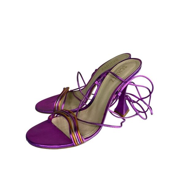 Schutz Arceli Violet Metallic Patent Leather Strappy Sandals Size 9B - Picture 5 of 12